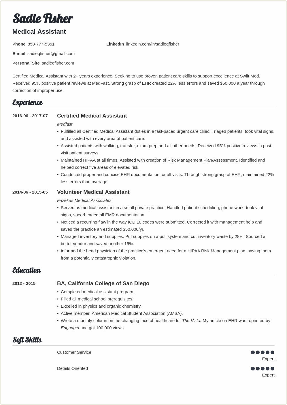 Chiropractic Medical Assistant Job Description Resume