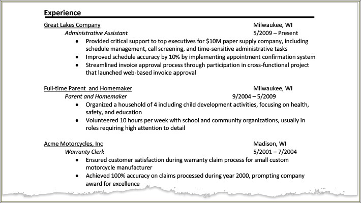 Chronological Resume Multiple Posistions At One Job