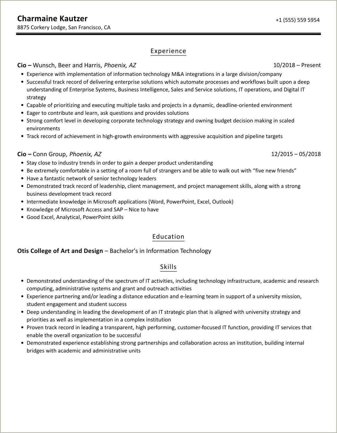 Cio Resume Cio Resume Cover Letter