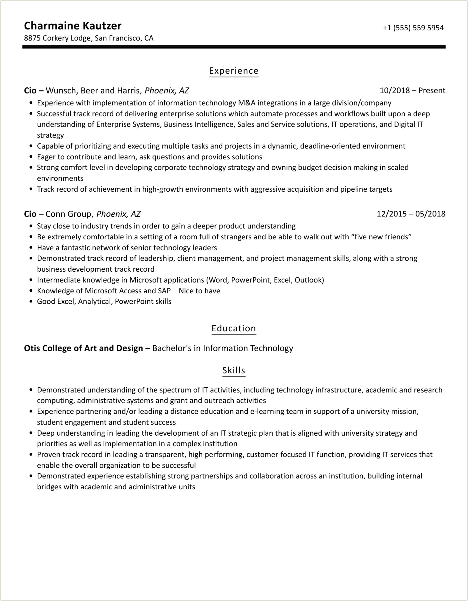 Cio Resume Cio Resume Cover Letter