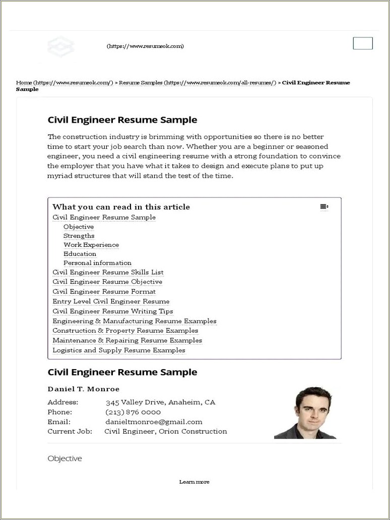 Civil Engineer 2 Years Experience Resume