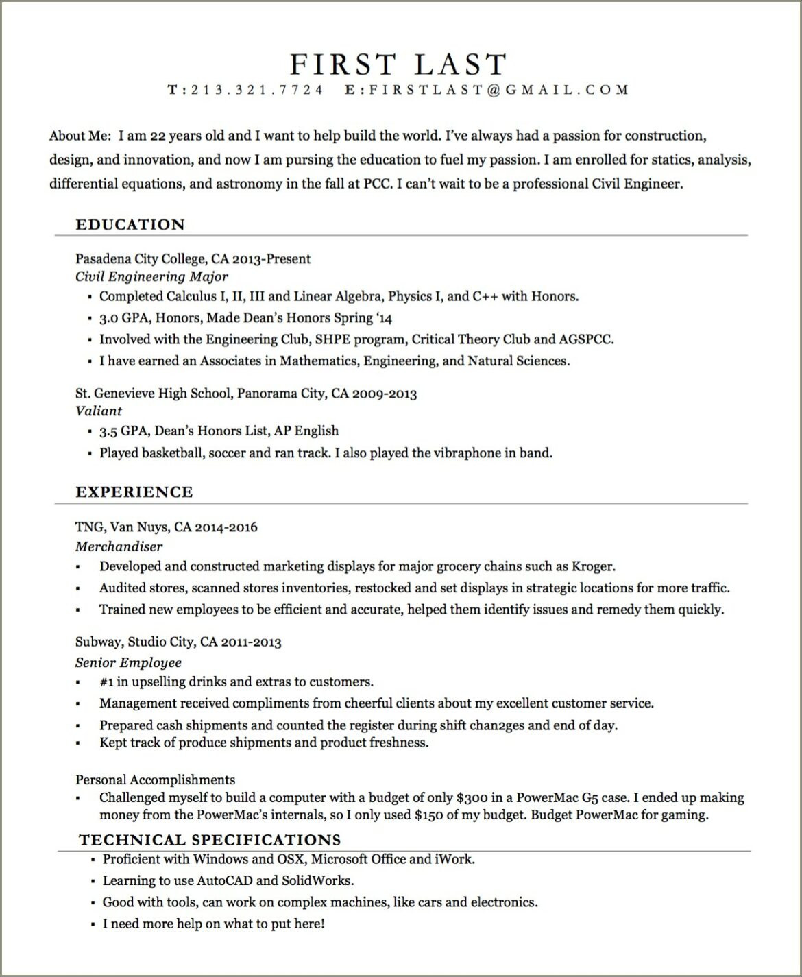 Civil Engineer 3 Years Experience Resume