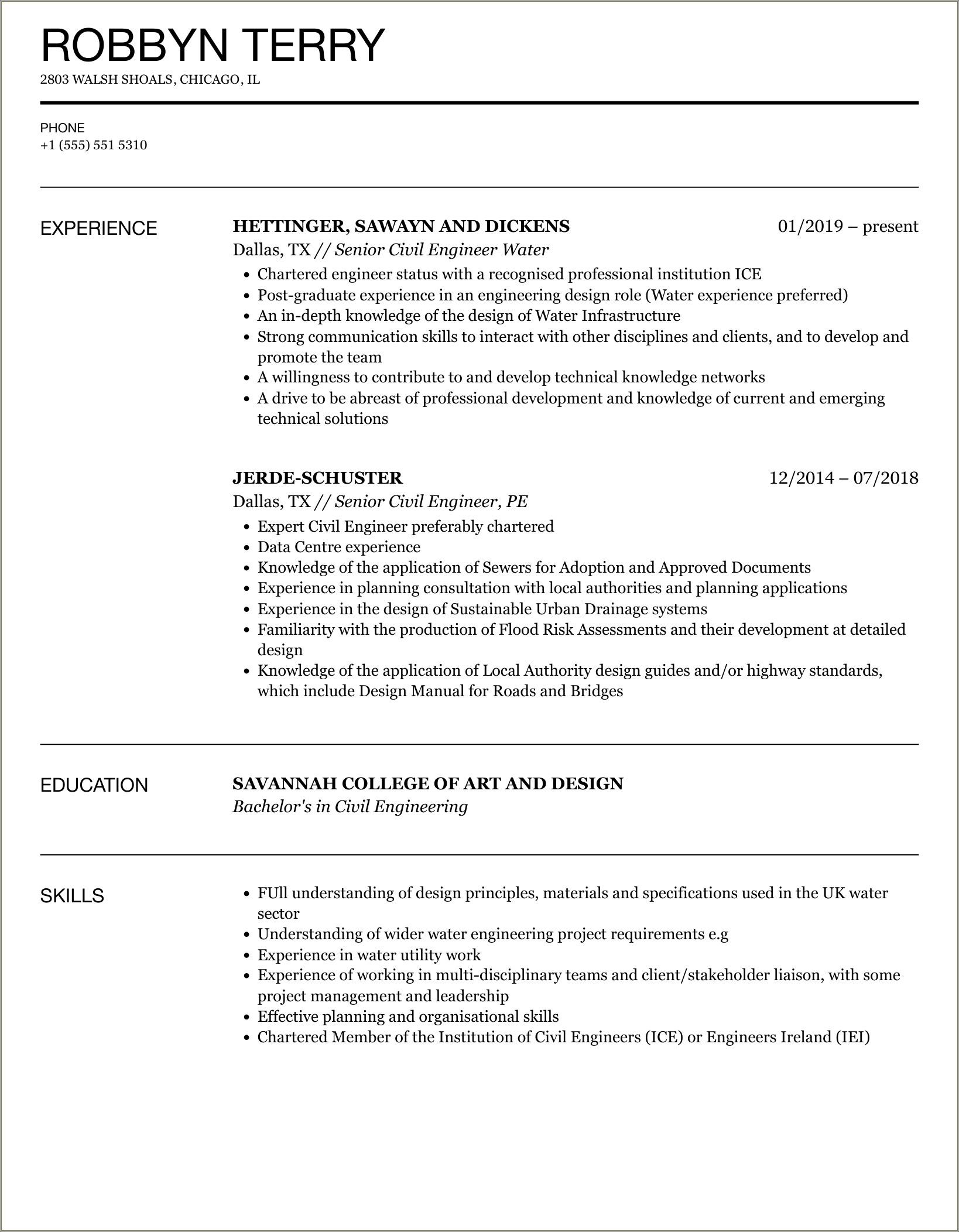 Civil Engineer 5 Years Experience Resume