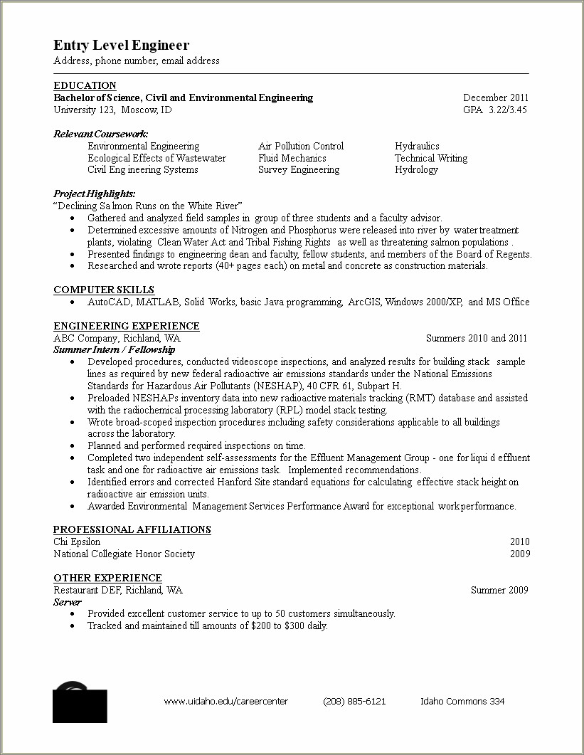 Civil Engineer Fresher Resume Format Doc Free Download