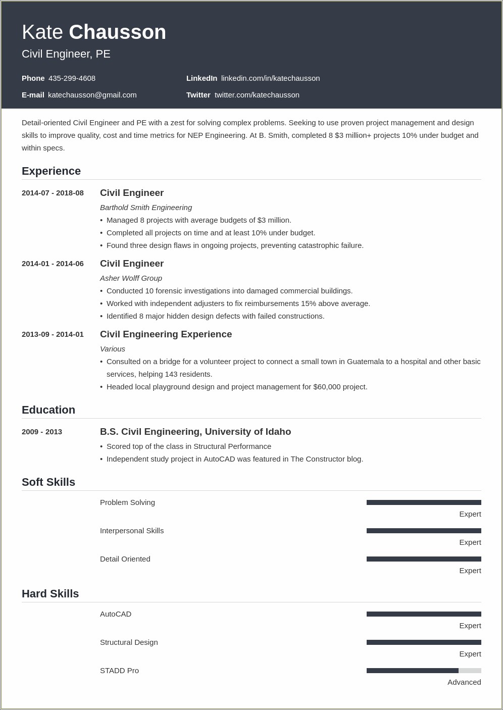 Civil Engineer Fresher Resume Word Format