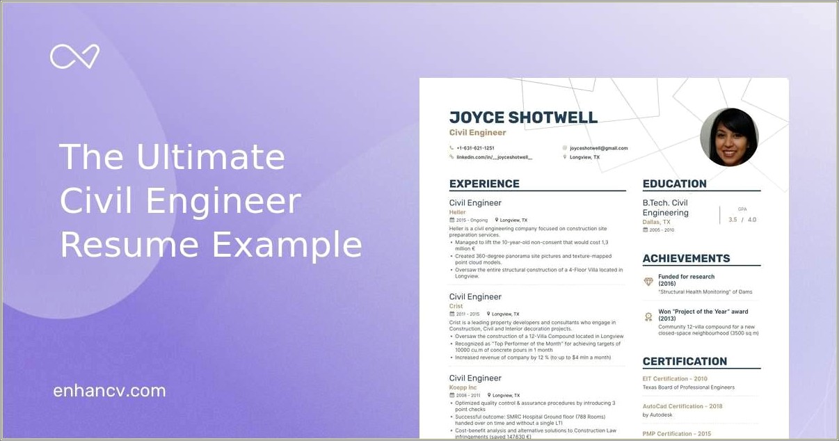 Civil Engineer Resume Example With Asce