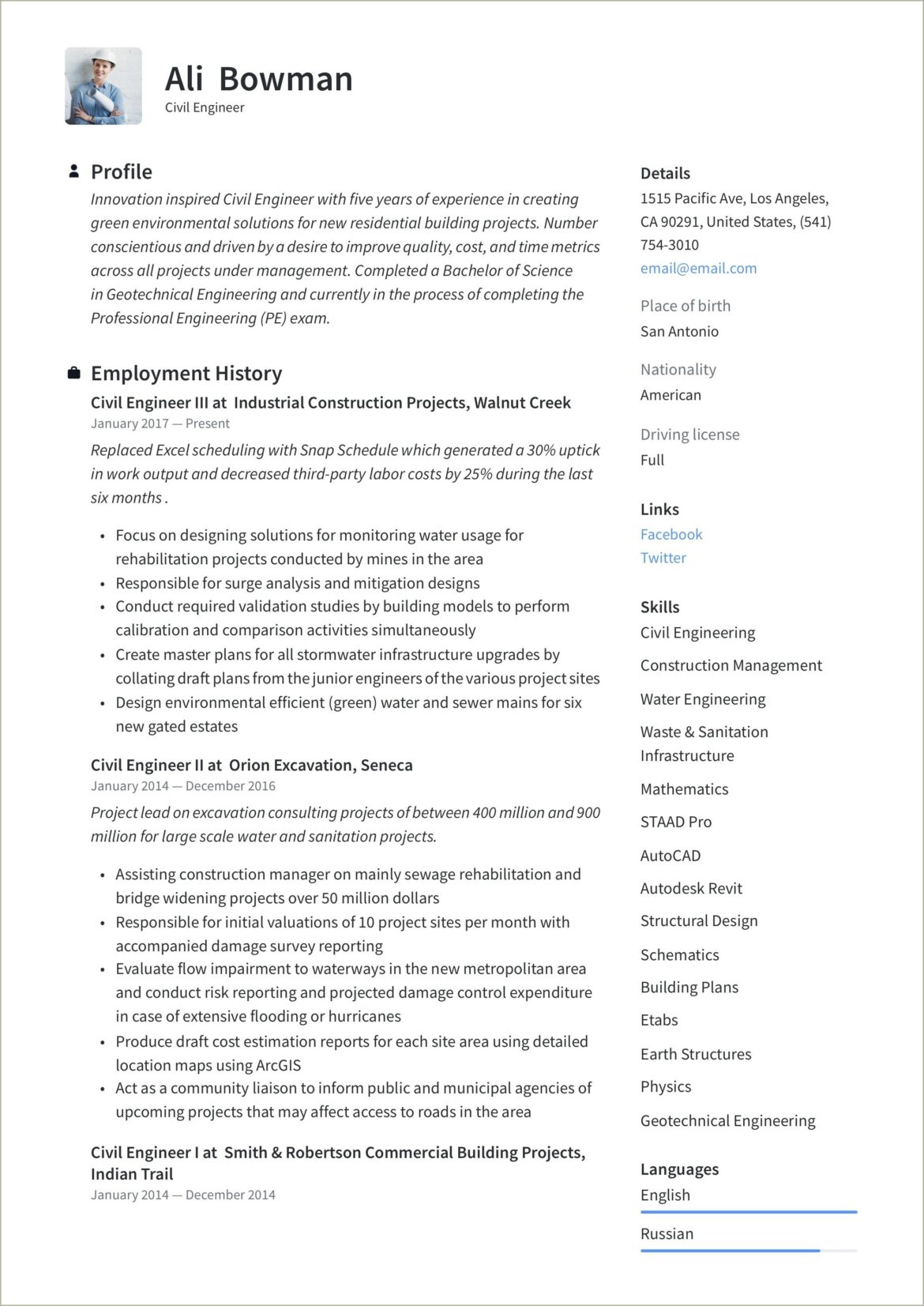 Civil Engineer Resume Format Free Download