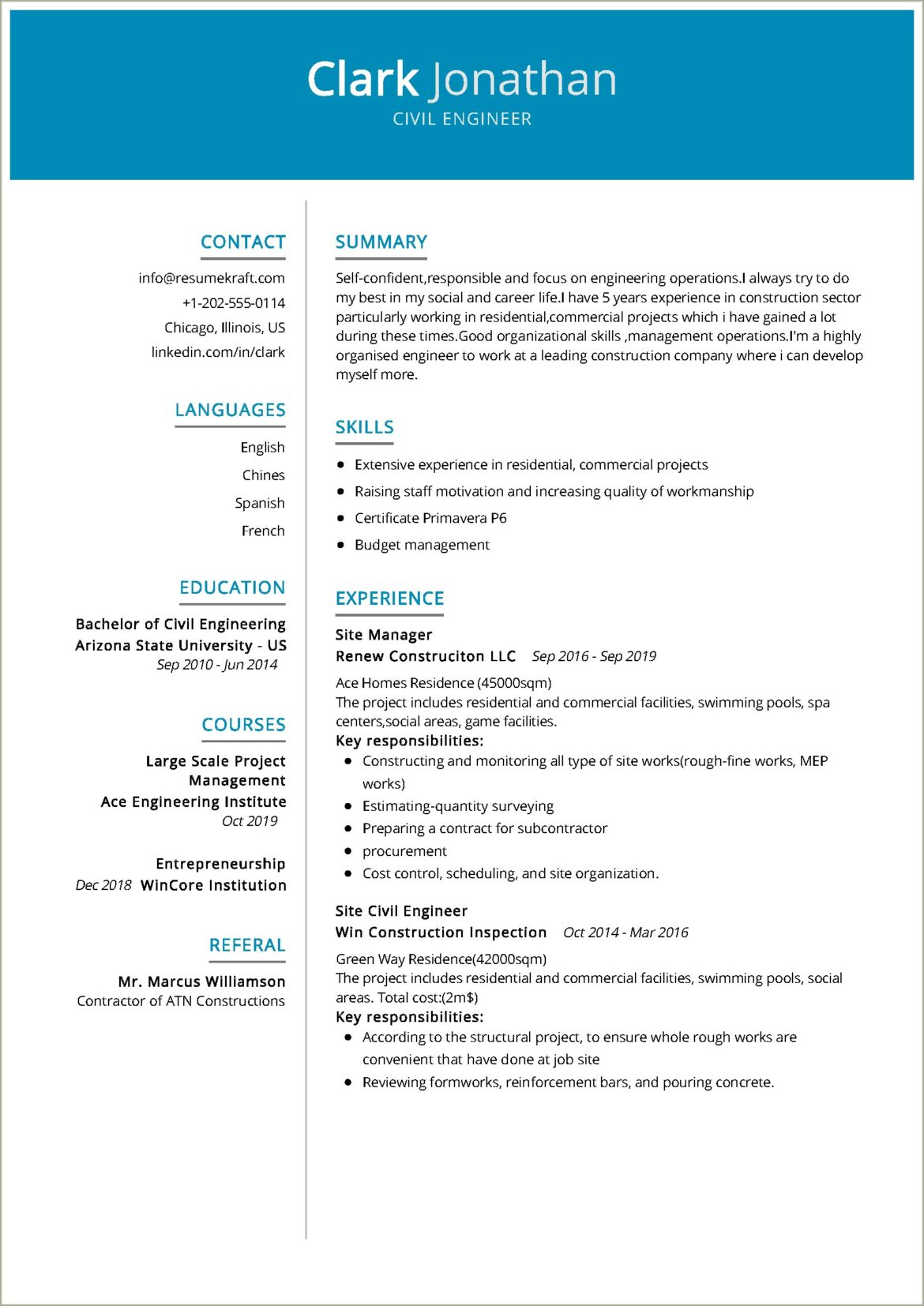 Civil Engineer Resume Word Format Free Download