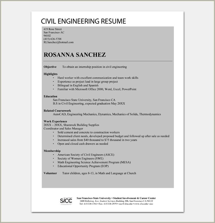 Civil Engineering Resume Sample Free Download