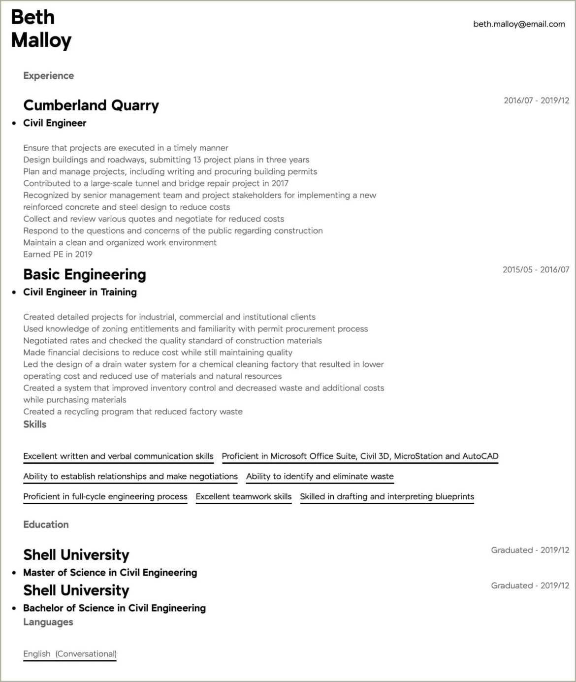 Civil Engineering Resume Samples For Experienced