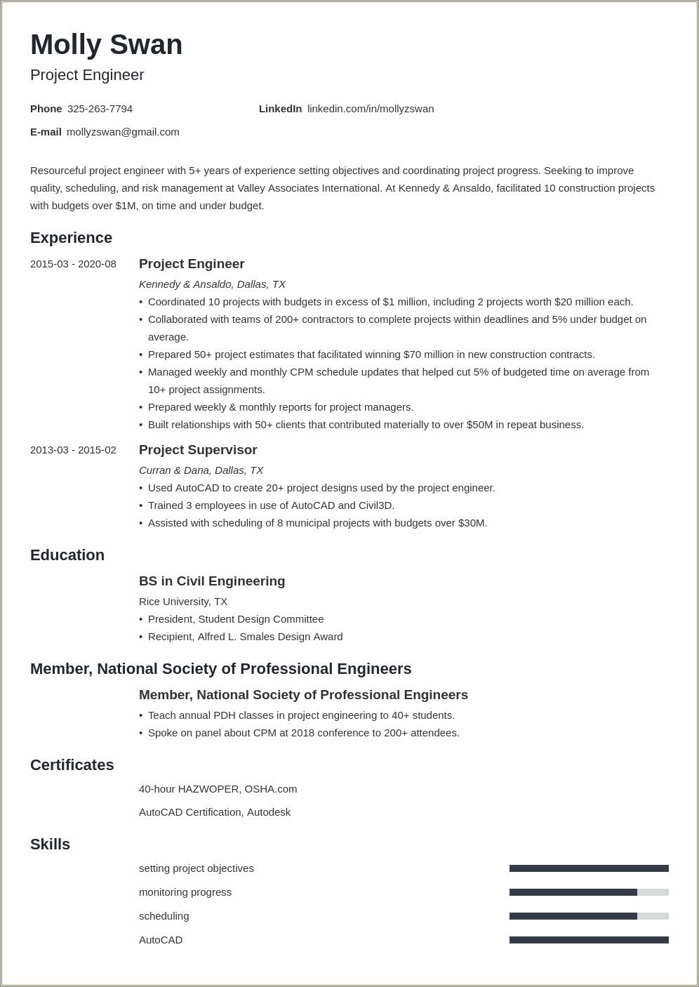 Civil Engineering Resume With No Experience