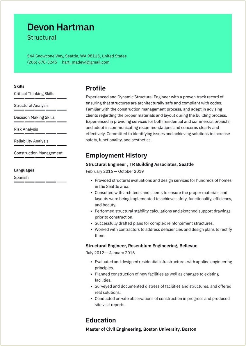 Civil Engineering Sample Resume For Freshers