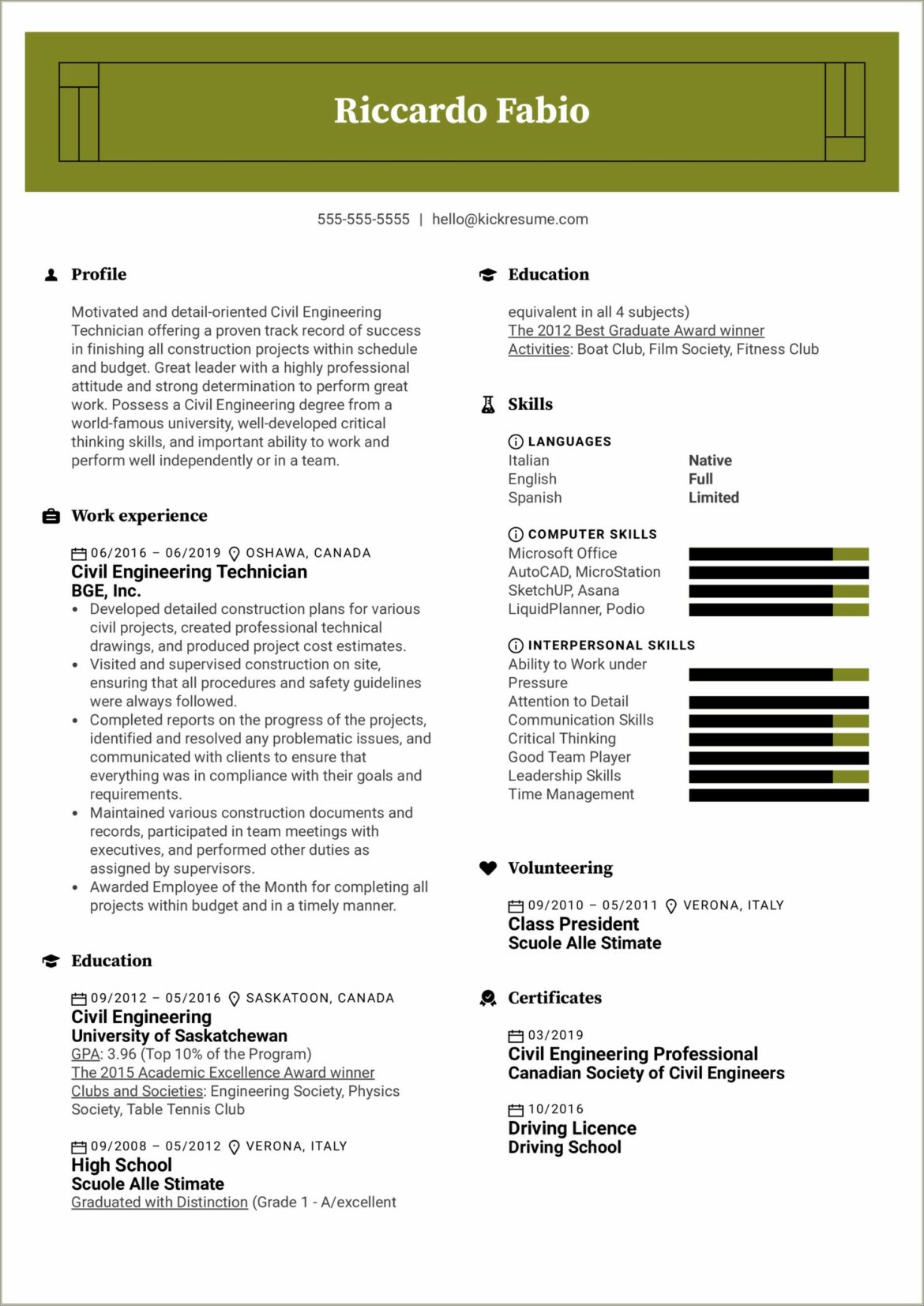 Civil Engineering Sample Resumes For Free