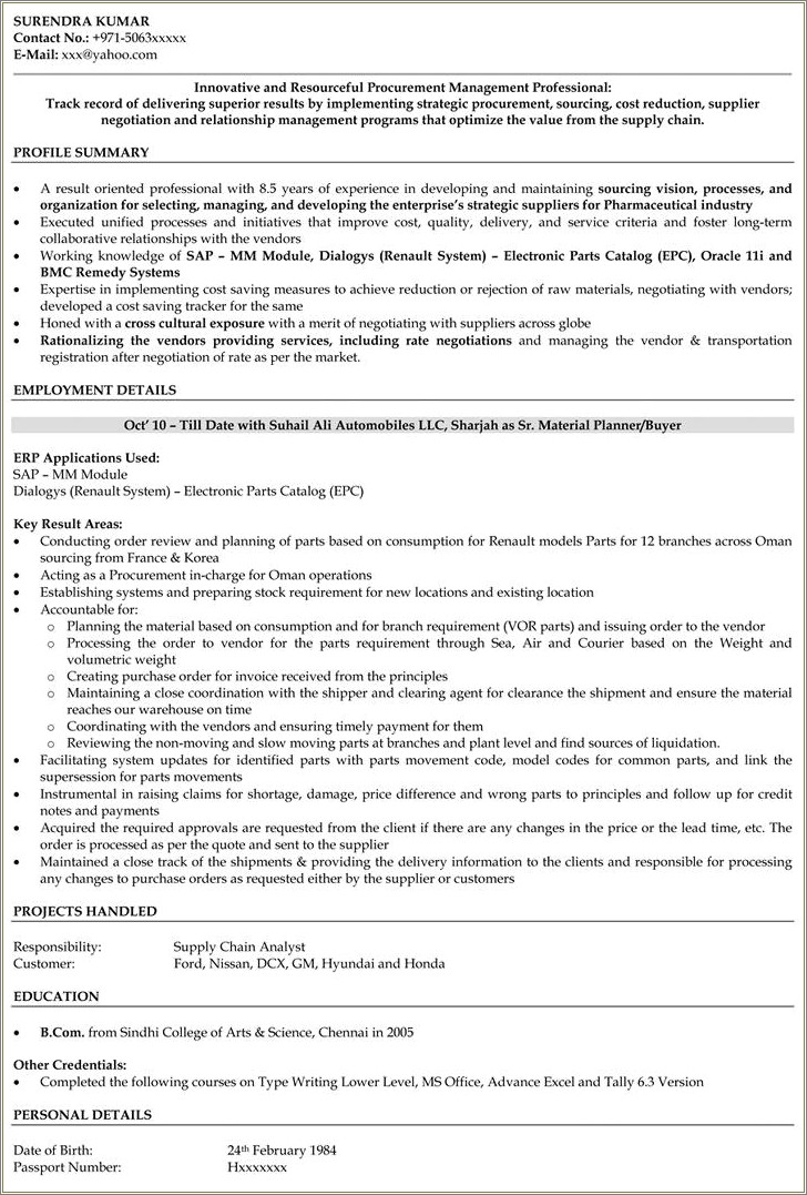 Civil Project Manager Resume Sample India