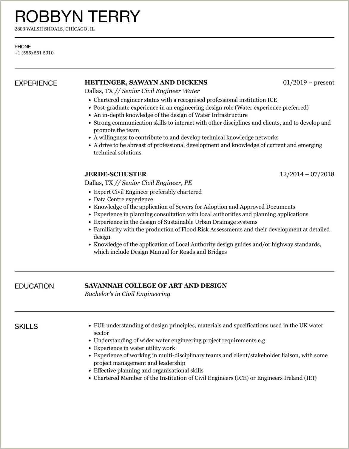 Civil Site Engineer Resume Word Format