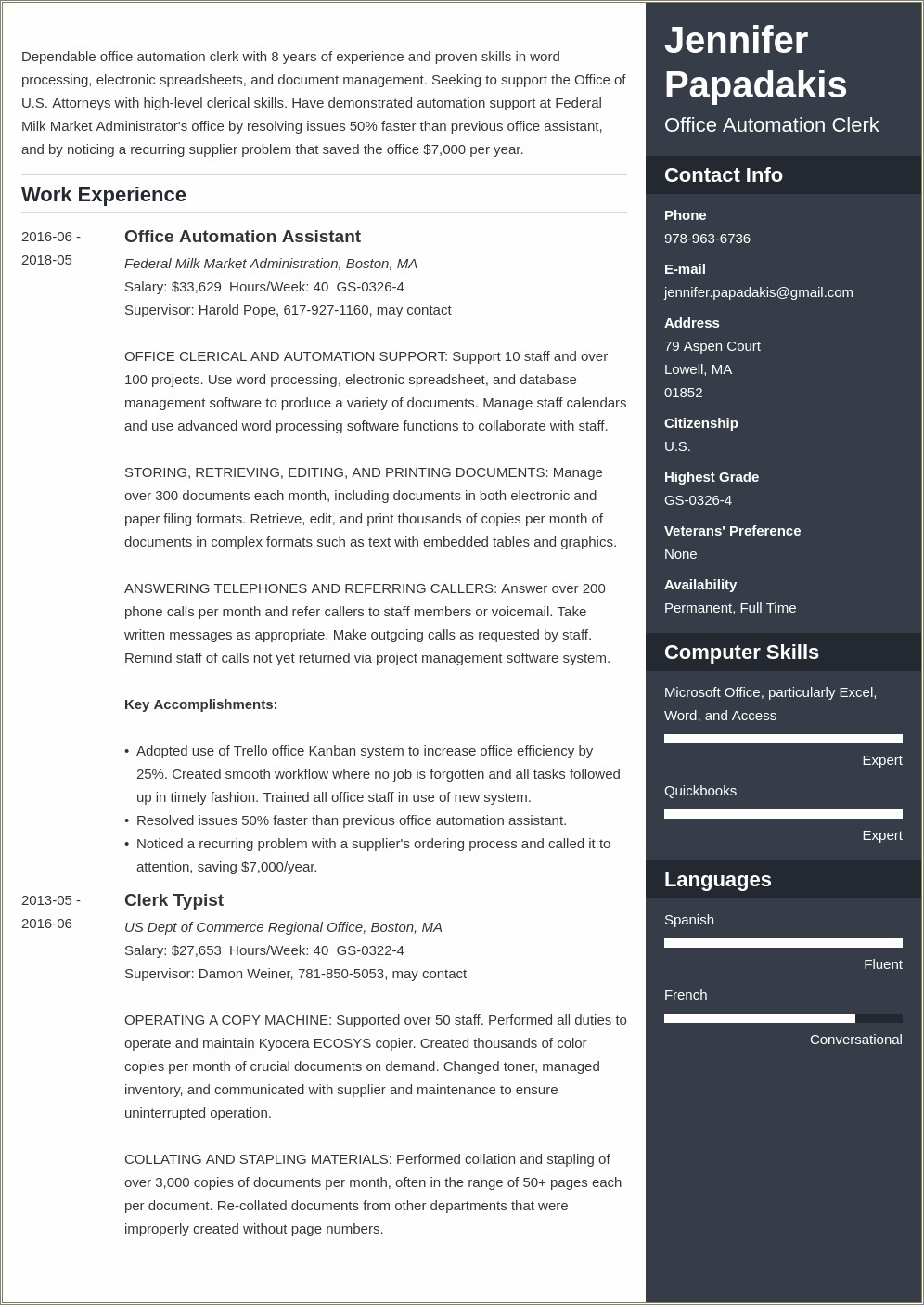 Civilian Resume Examples For Government Jobs