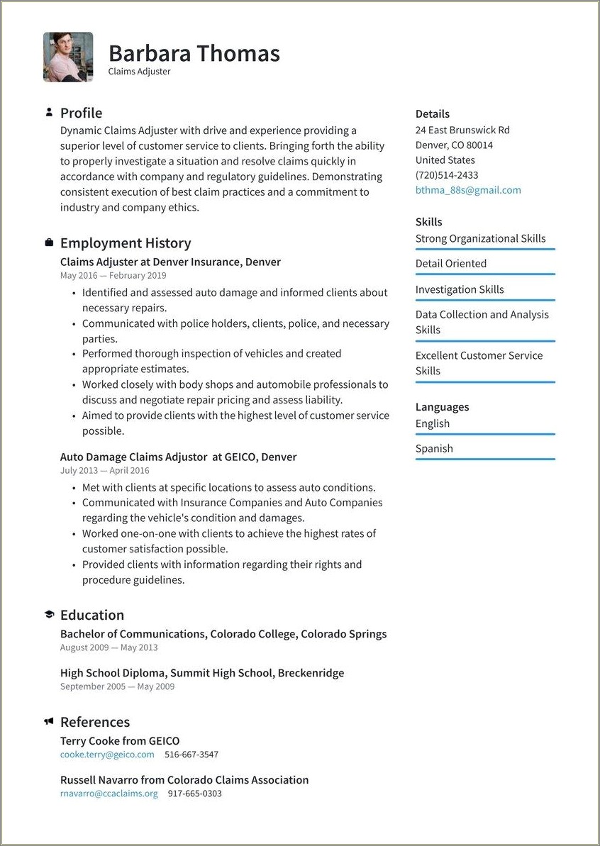 Claims Adjuster Job Description For Resume