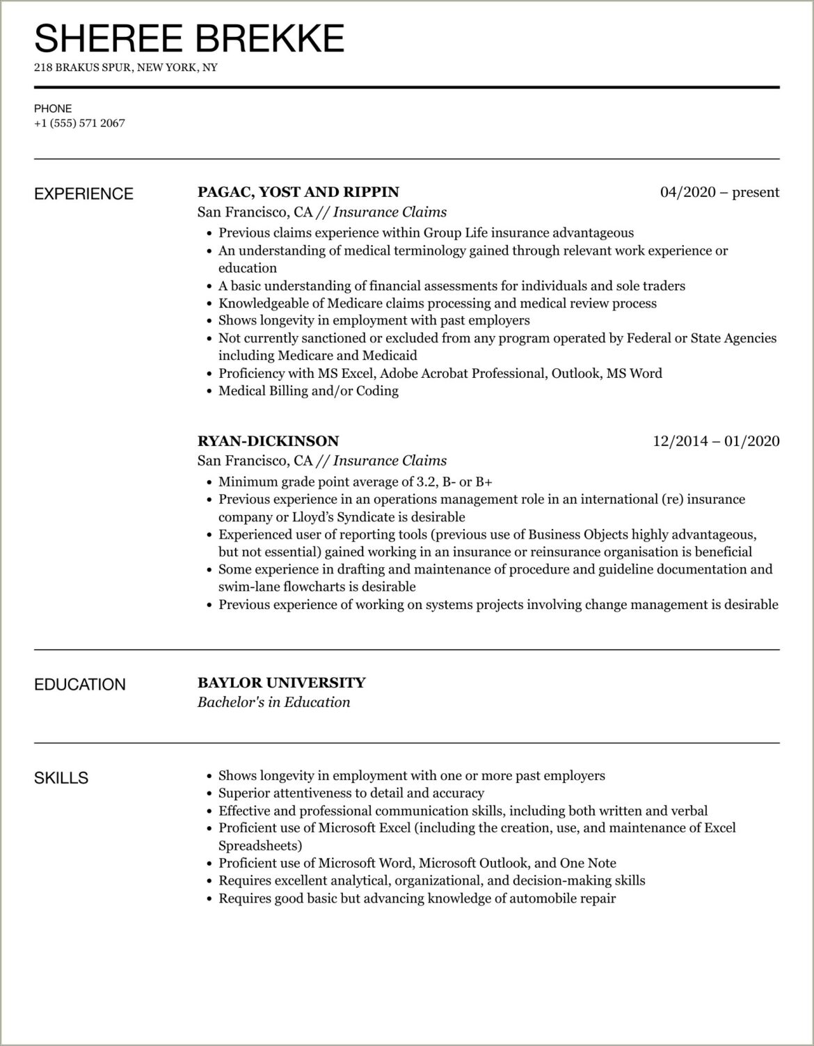 Claims Supervisor Resume Sample Objective For Resume