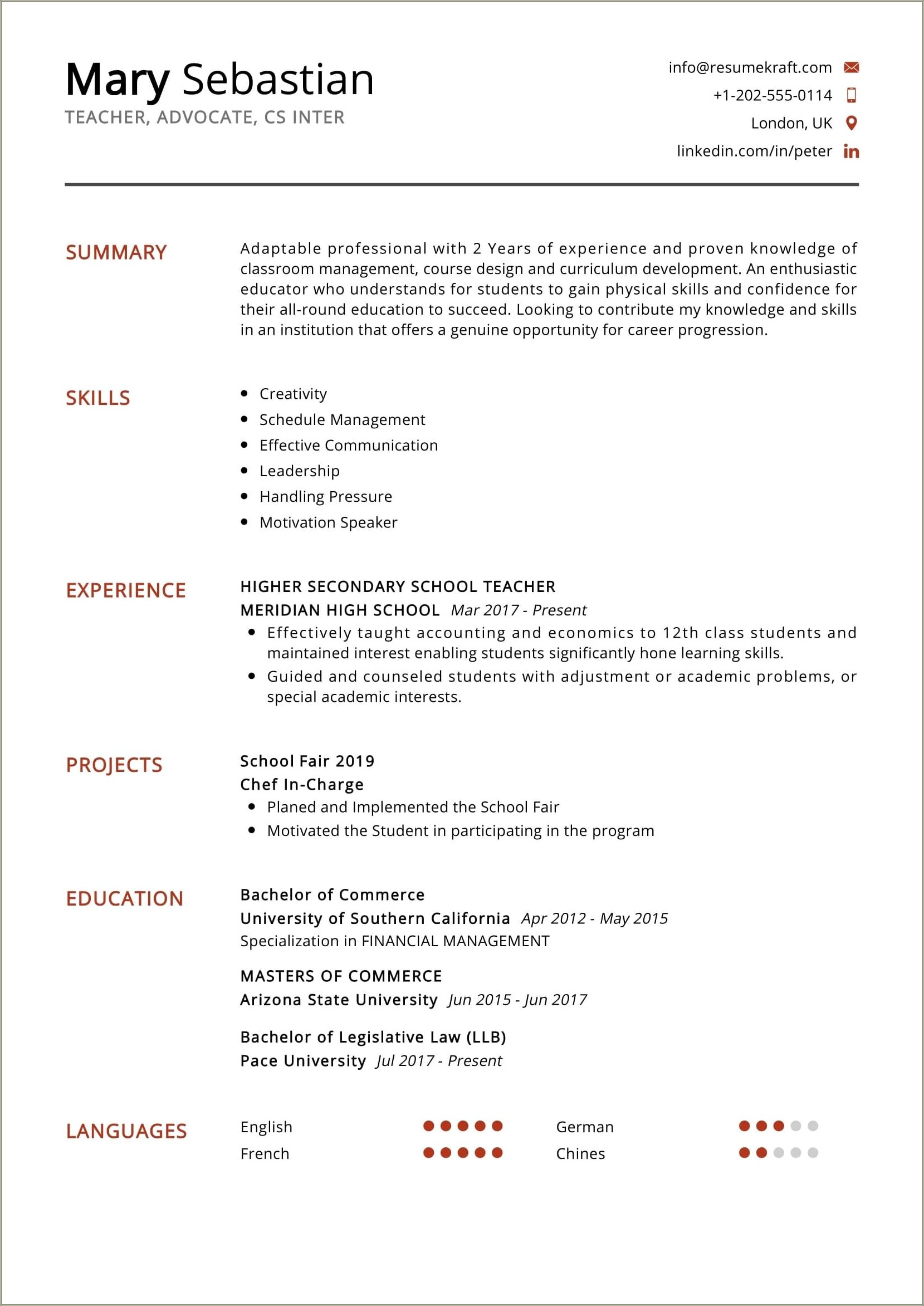 Classroom Teacher Job Description For Resume