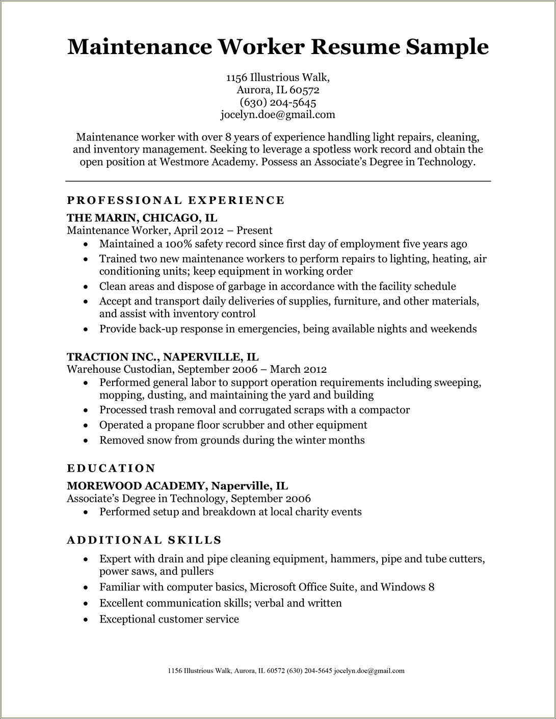 Cleaning Position Job Description For Resume