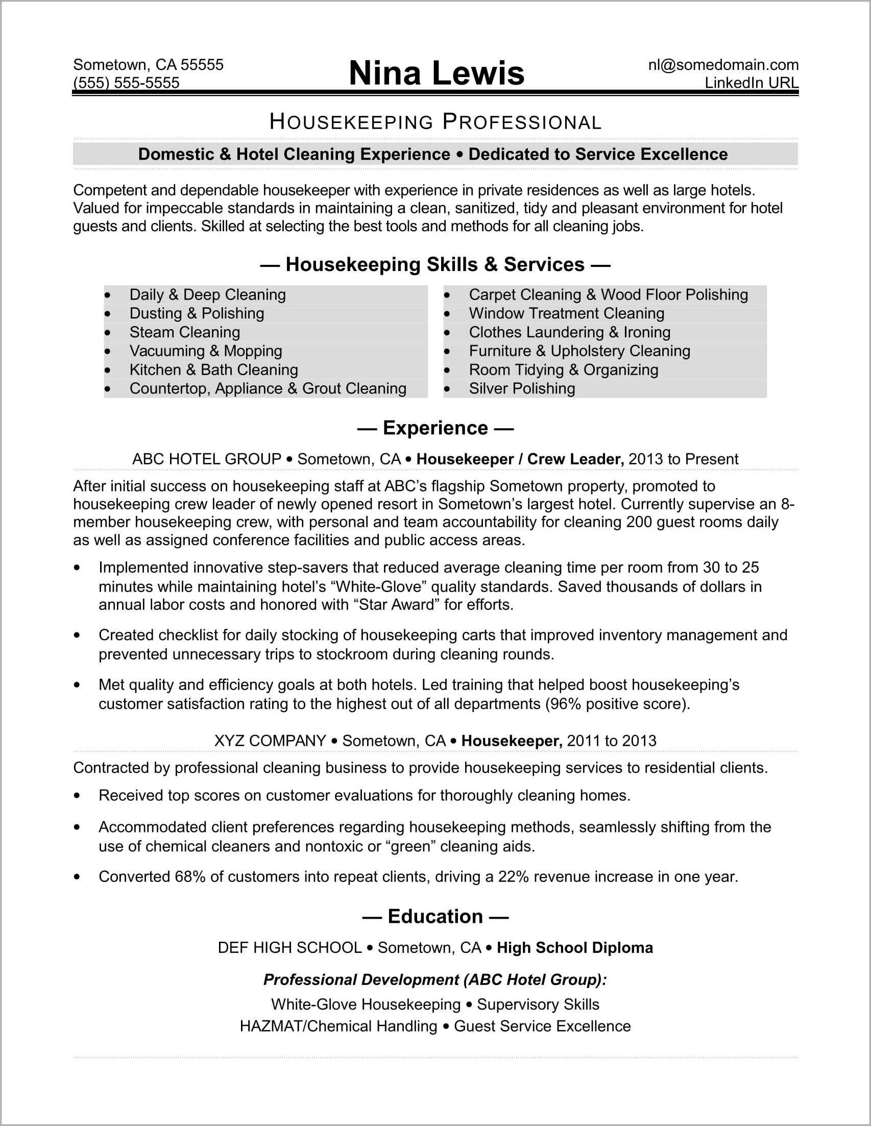 Cleaning Service Job Description For Resume