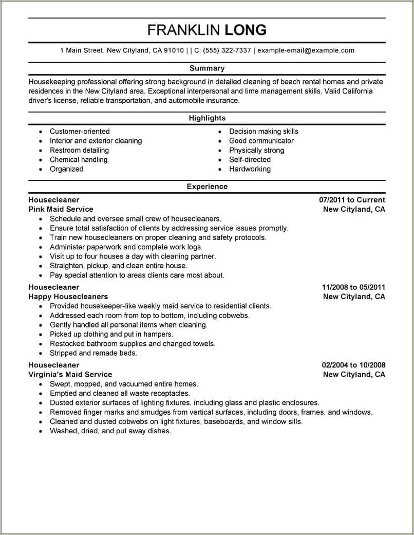 Cleaning Skills To Put On Resume