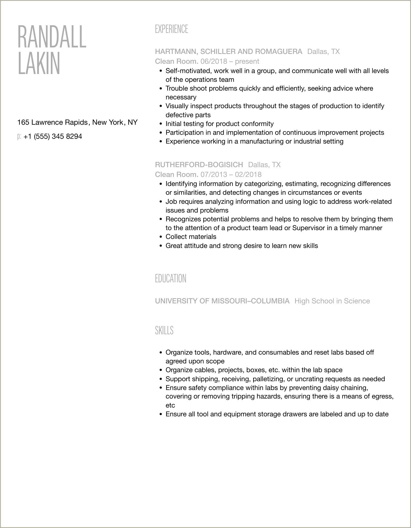 Cleanroom Experience As Skill On Resume