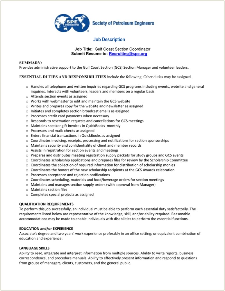 Client Coordinator Job Description For Resume
