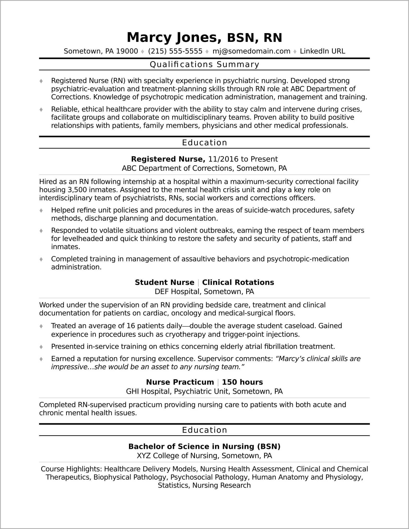 Clinical Experience On Nurse Student Resume