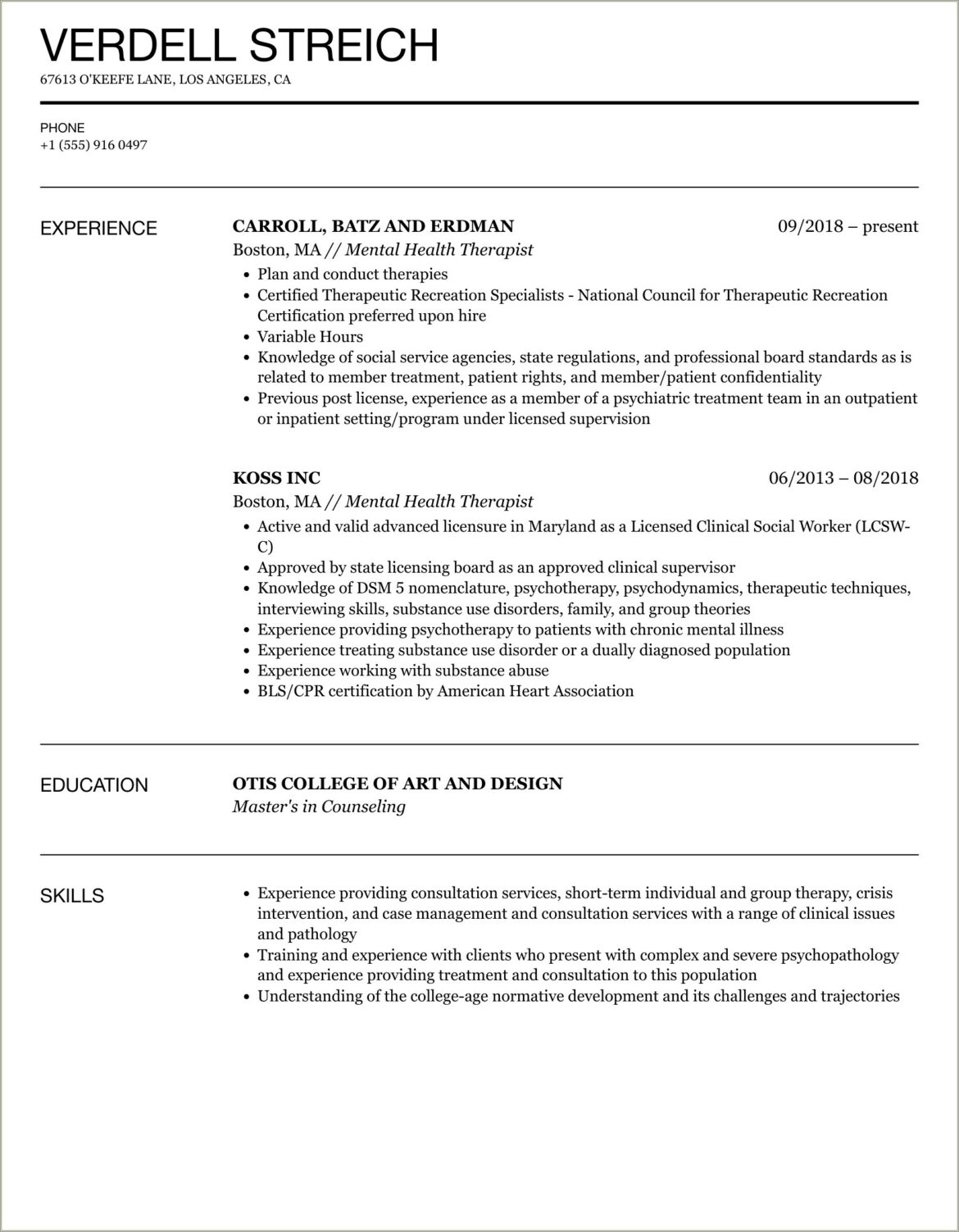 Clinical Mental Health Counseling Practicum Resume Examples