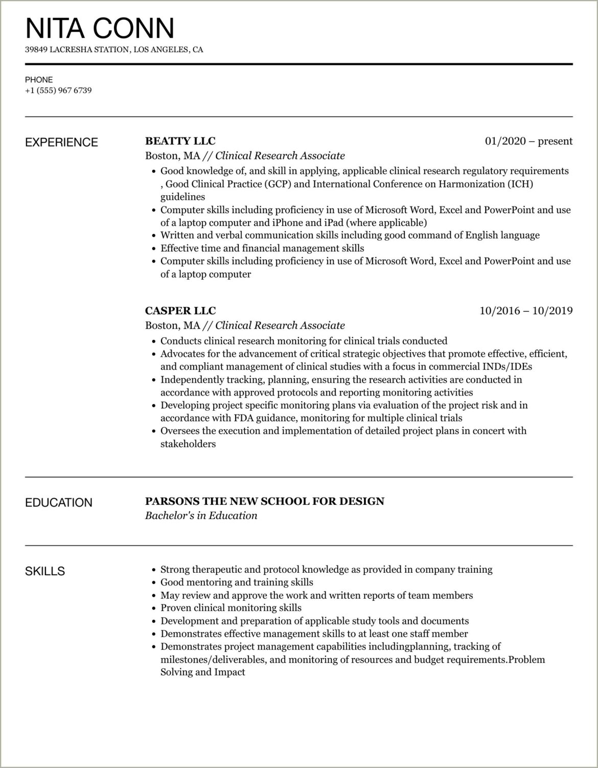 Clinical Research Assistant Resume Example Publication