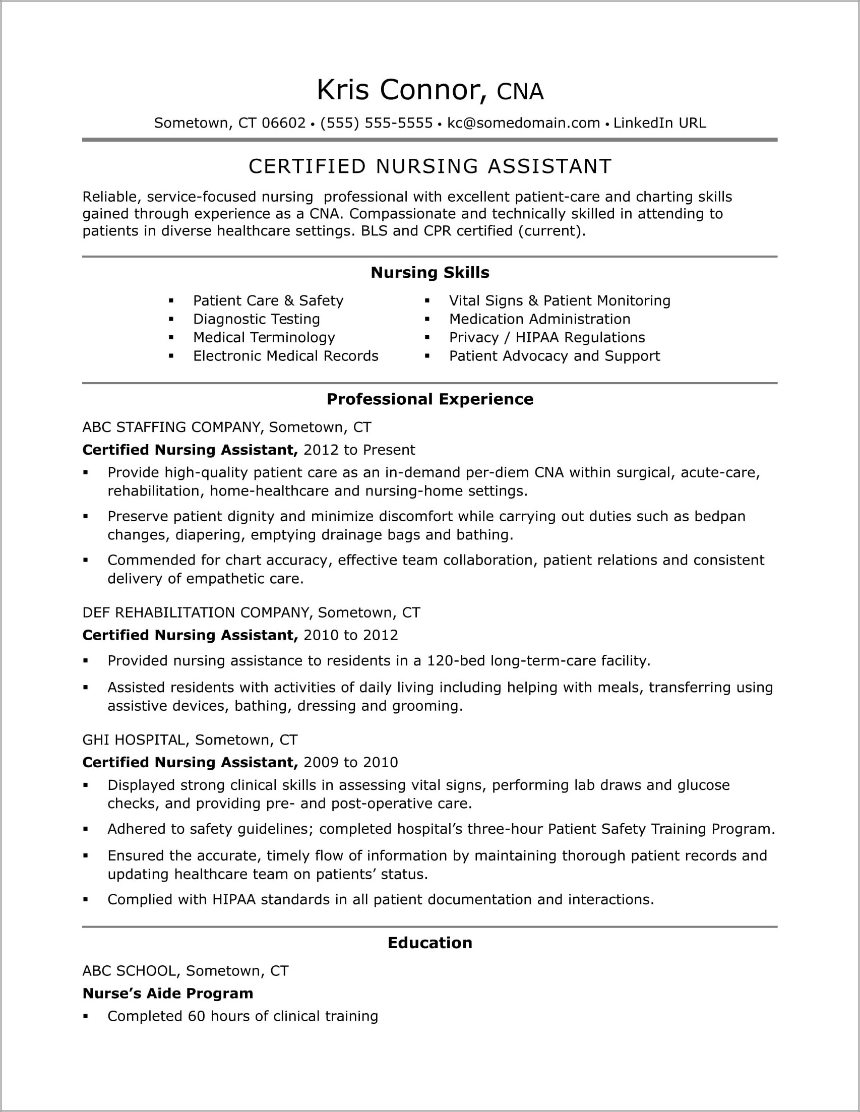 Clinical Skills Learned In Nursing School For Resume