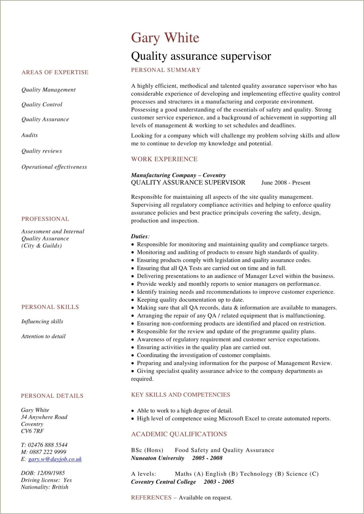 Clinical Trial Quality Control Resume Sample