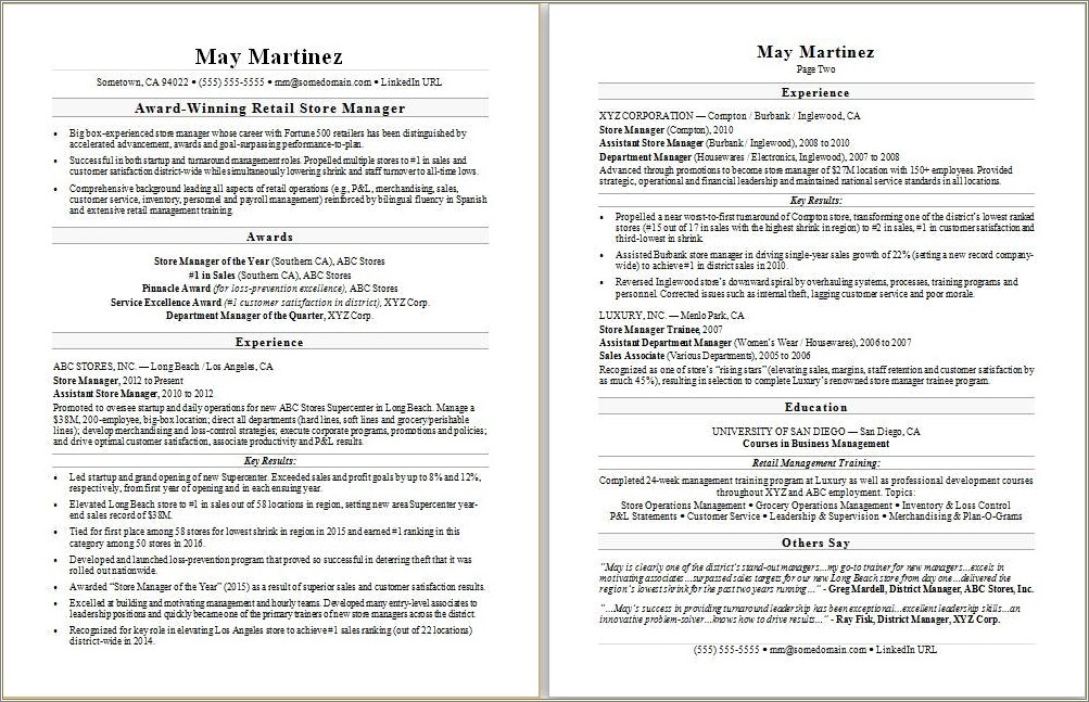 Clothing Store Assistant Manager Resume Sample