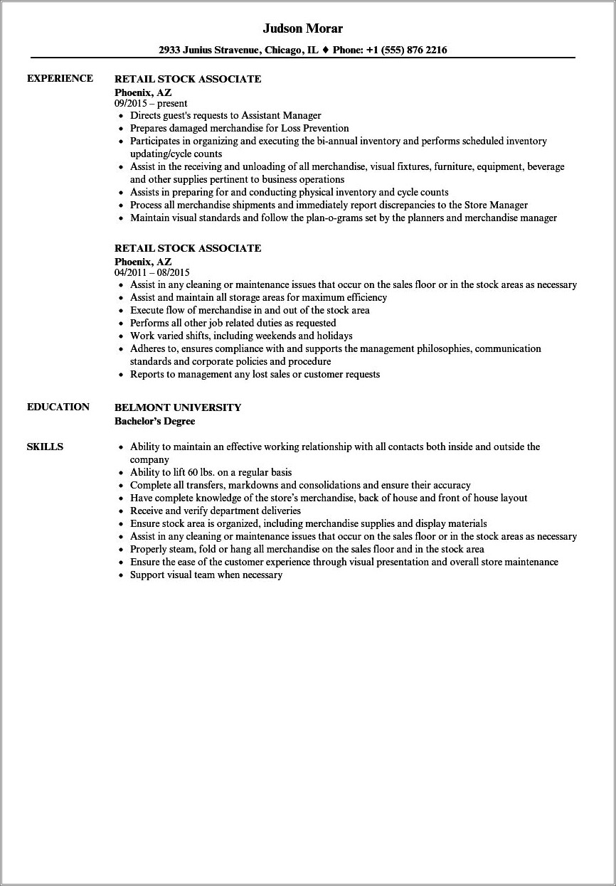Clothing Store Sales Associate Job Description Resume