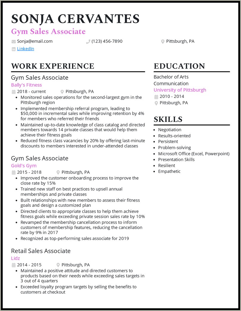 Clothing Store Sales Associate Resume Example