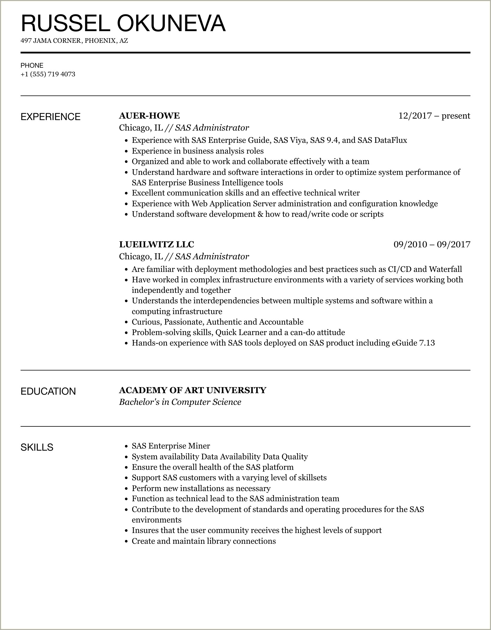 Clustering Experience In Sas Enterprise Guide Resume