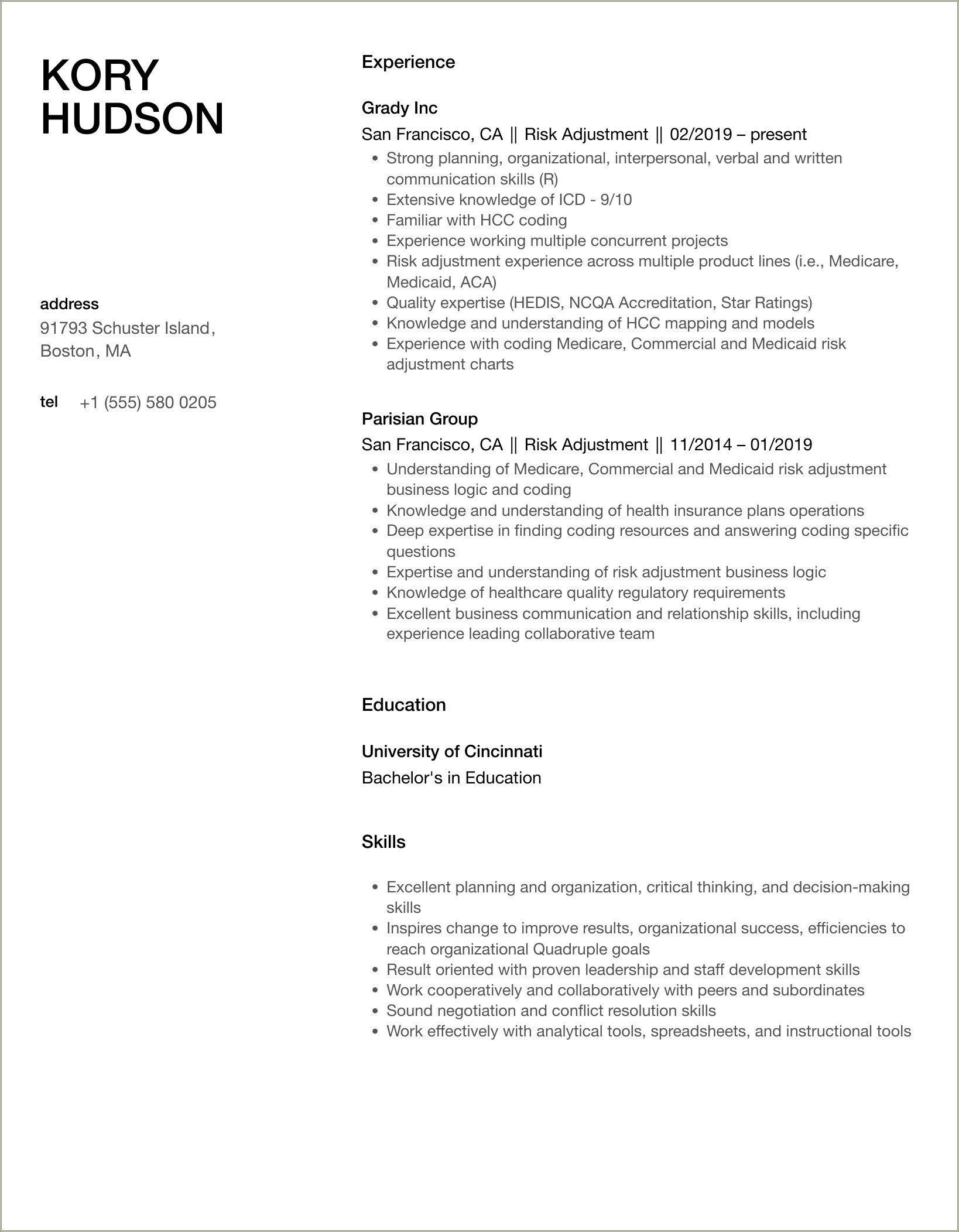 Cms Risk Adjustment Model Job Resume