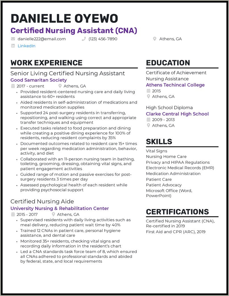 Cna Job Resume With No Experience