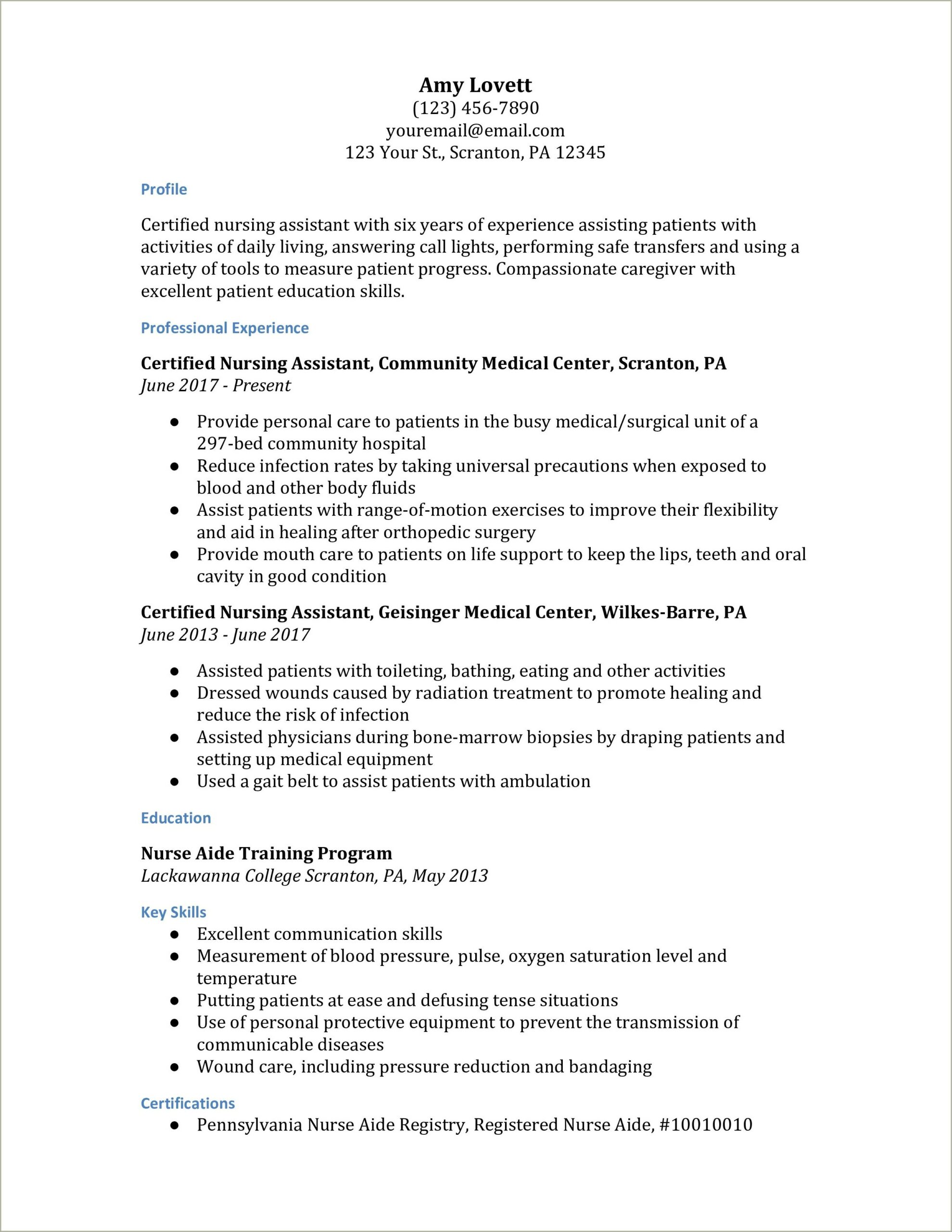 Cna Skills And Qualifications For Resume