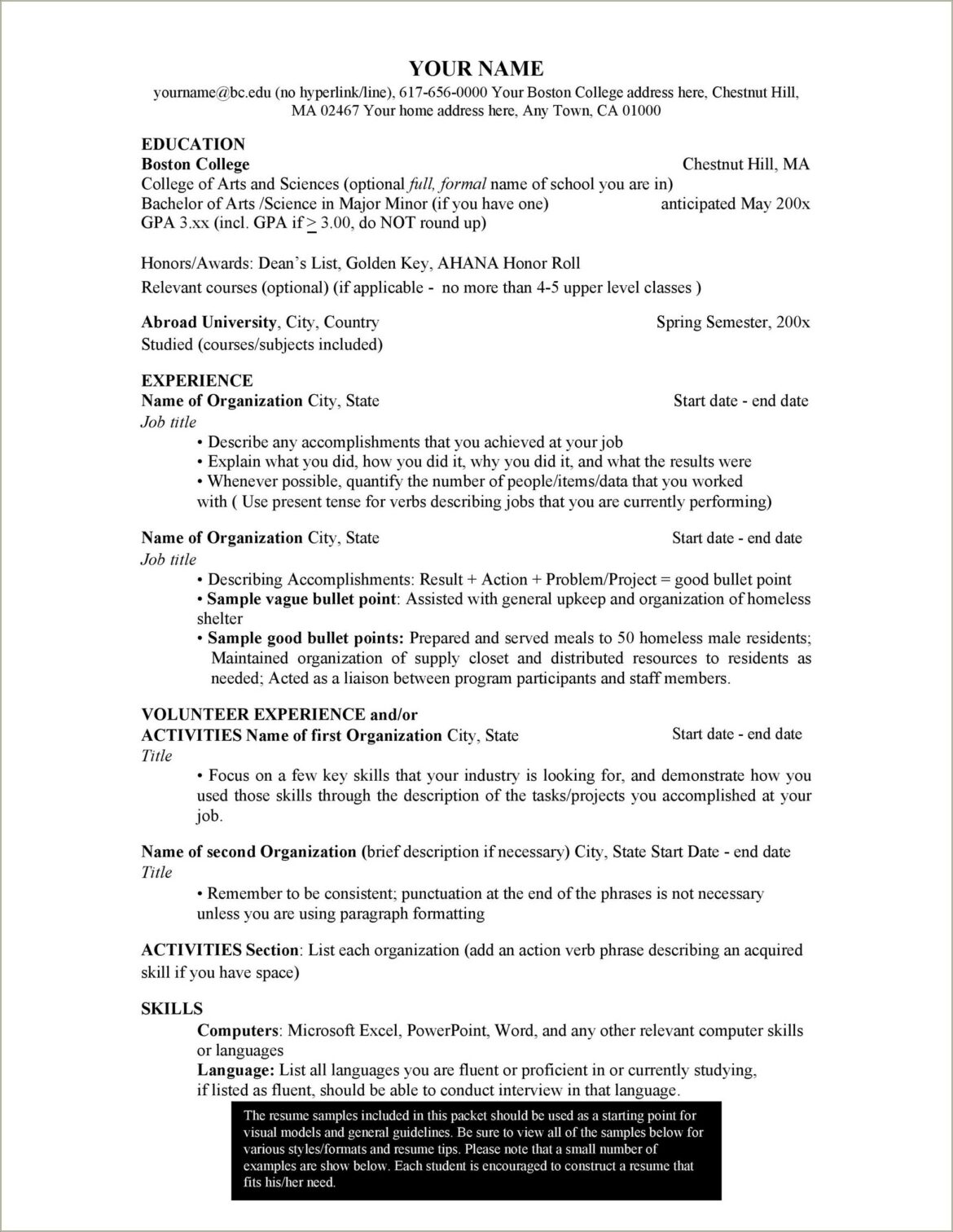 College Application Resume Volunteer Experience Example