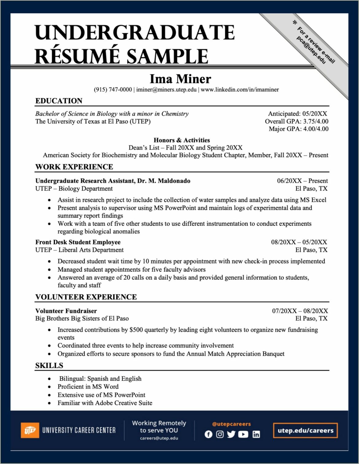 College Freshman Job Resume No Jobs