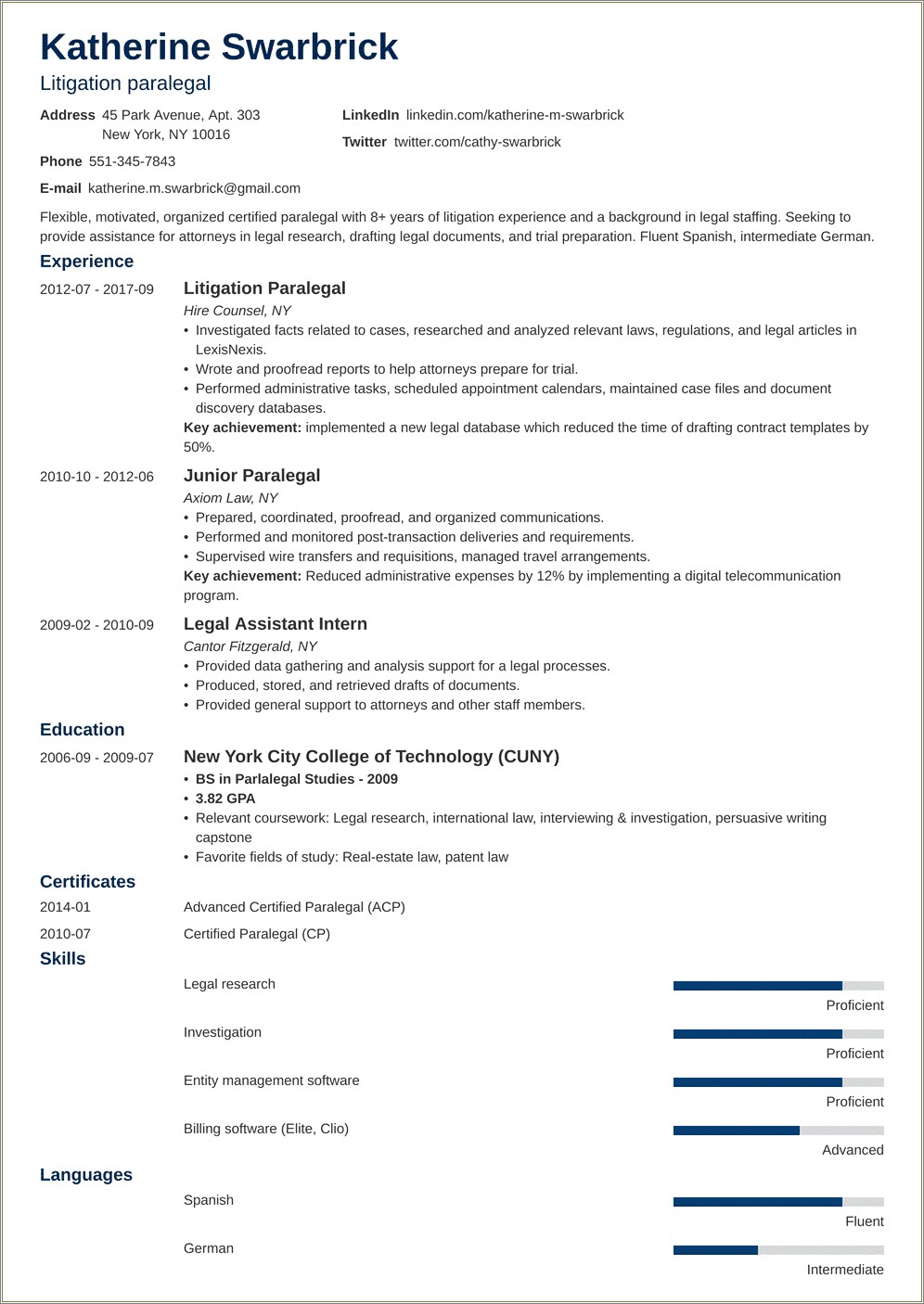College Graduate No Experience Paralegal Resume