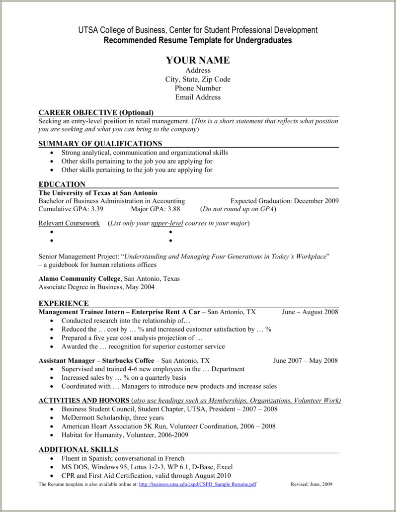 College Liberal Arts And Sciences Uf Resume Template
