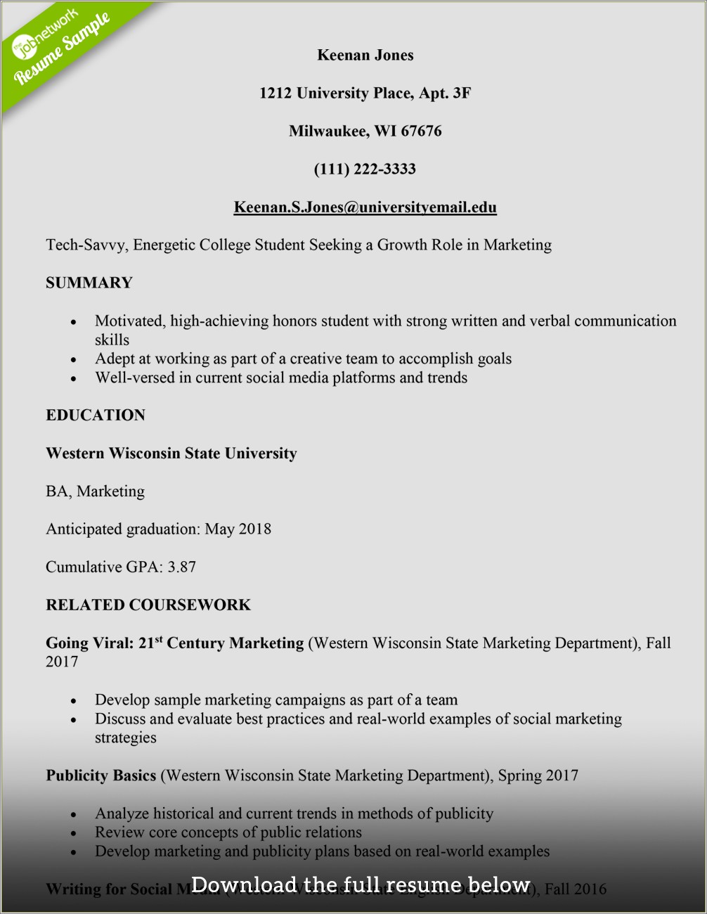 College Resume Examples If Currently In College