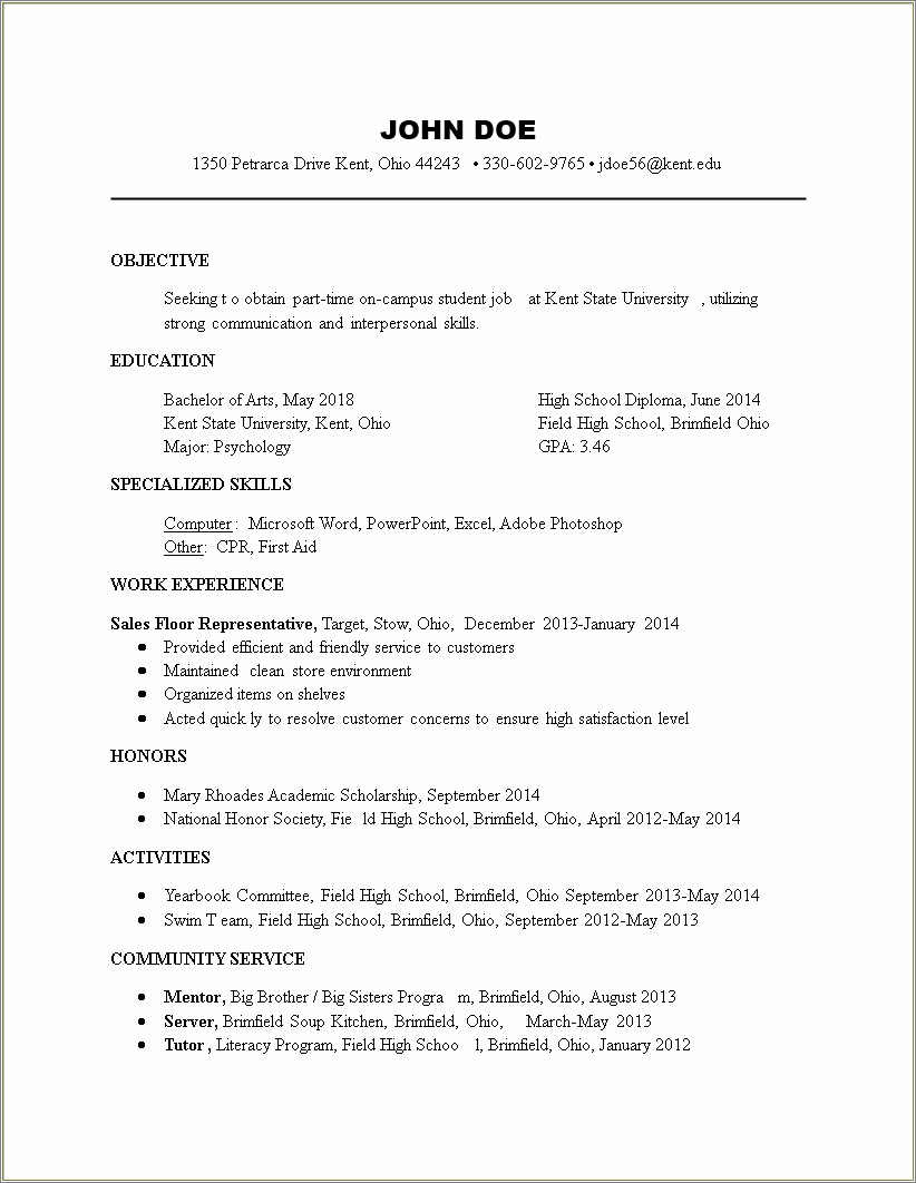 College Resume High School Honor Society