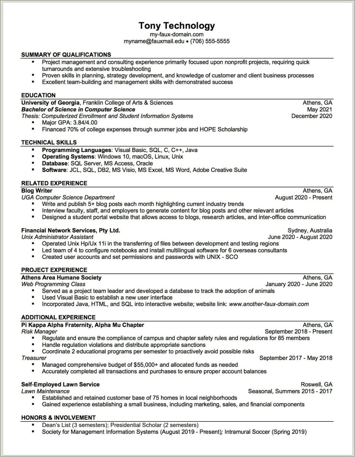 College Resume Template For Career Fair