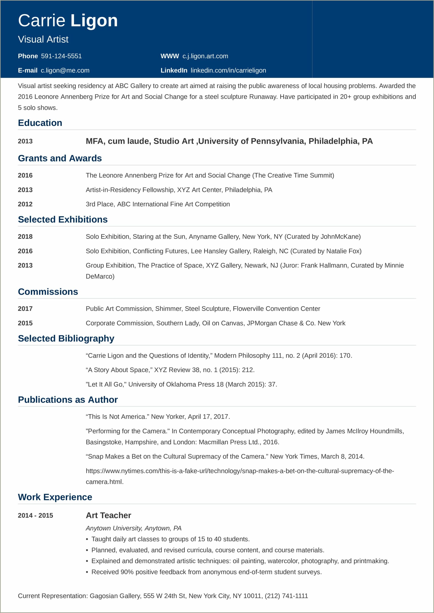 College Resume Template For Performinmg Arts