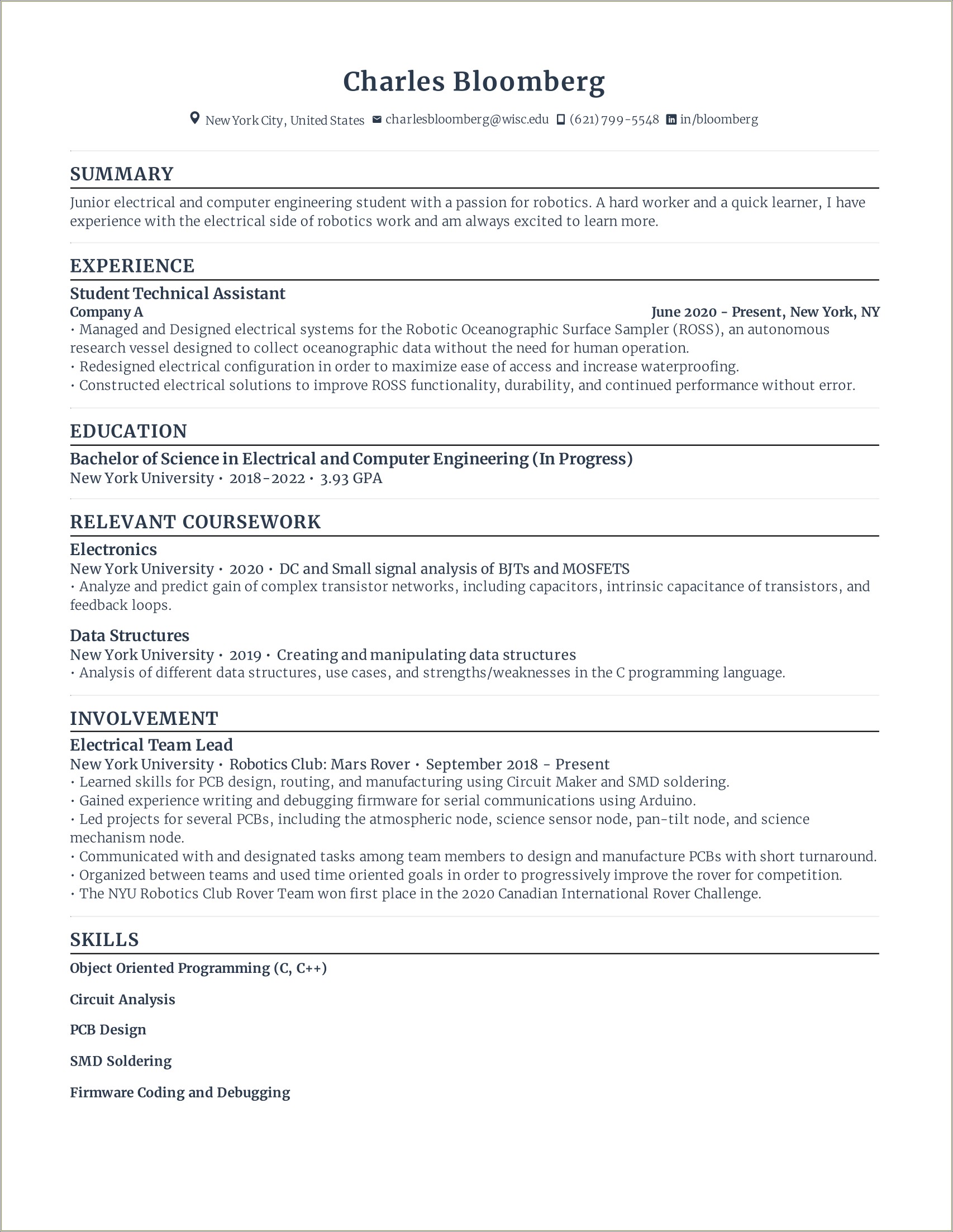 College Student No Experience Resume Examples