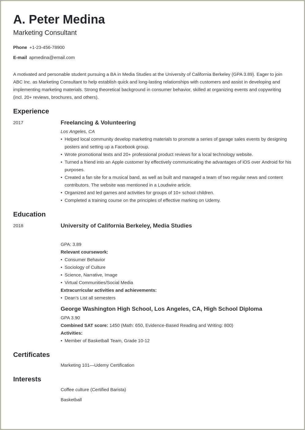 College Student Resume Examples Little Experience